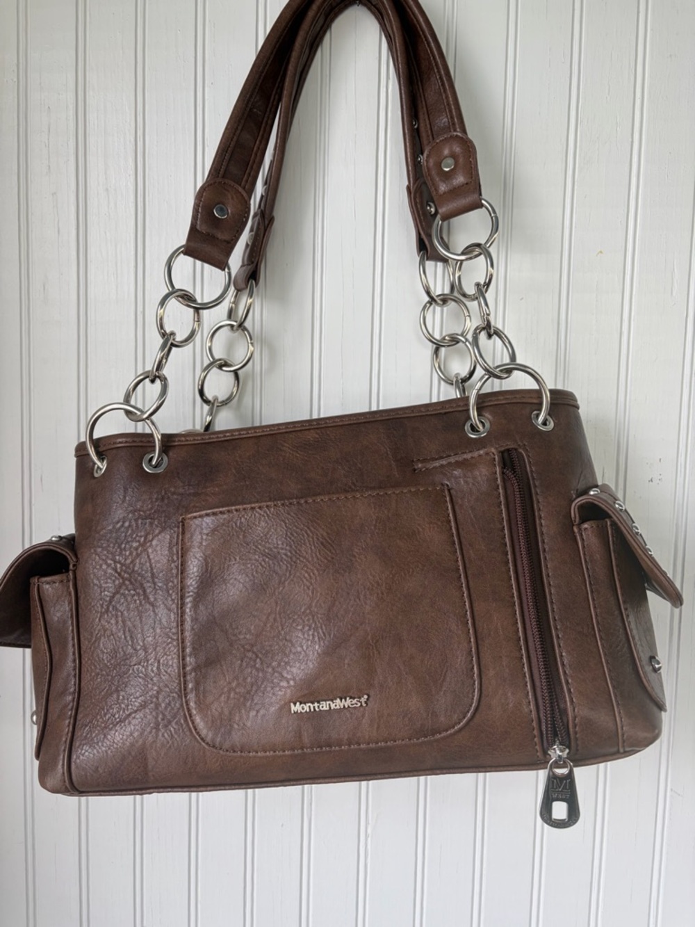 Montana West Brown Embellished Women's Shoulder Bag w/concealed compartment - Picture 14 of 16